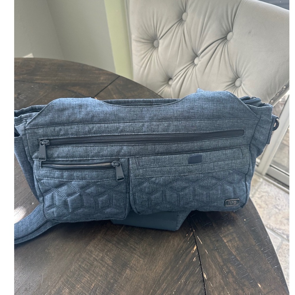 Lug Streetcar Crossbody Tote Bag Heathered Blue Quilted Pockets Travel Bag
